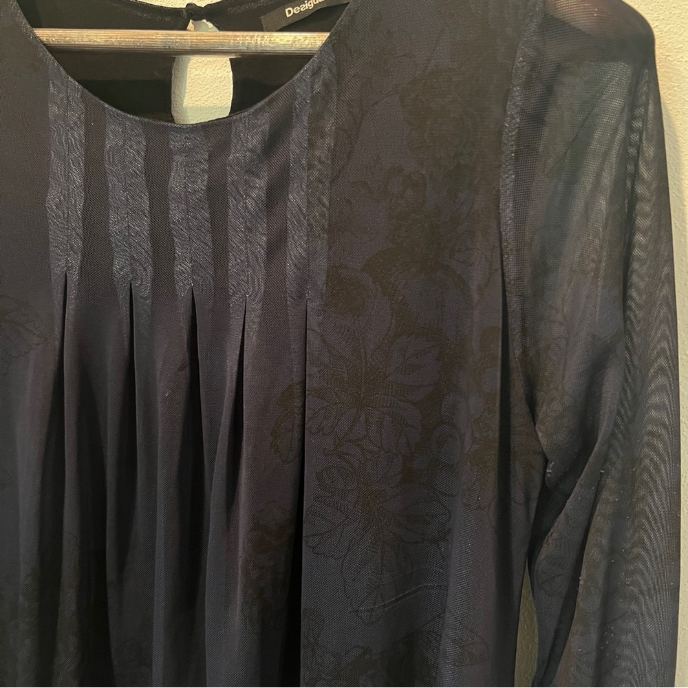 Desigual O’Hara Sheer Sleeve Floral and Rhinestone Hem Lined Flowy Blouse - Picture 8 of 11